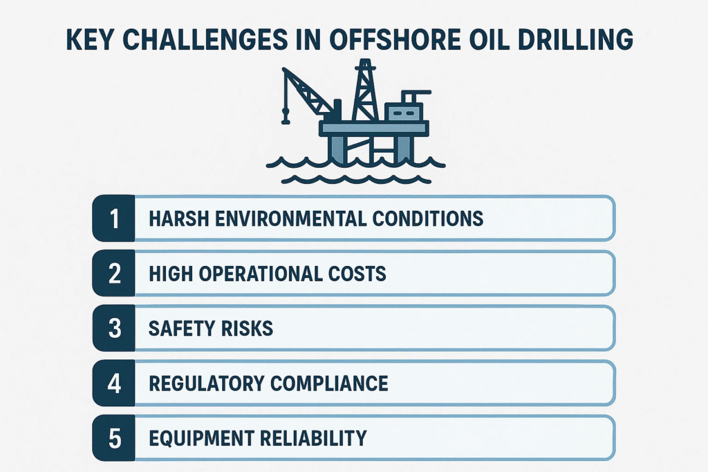 infographic explaining Key Challenges in Offshore Oil Drilling