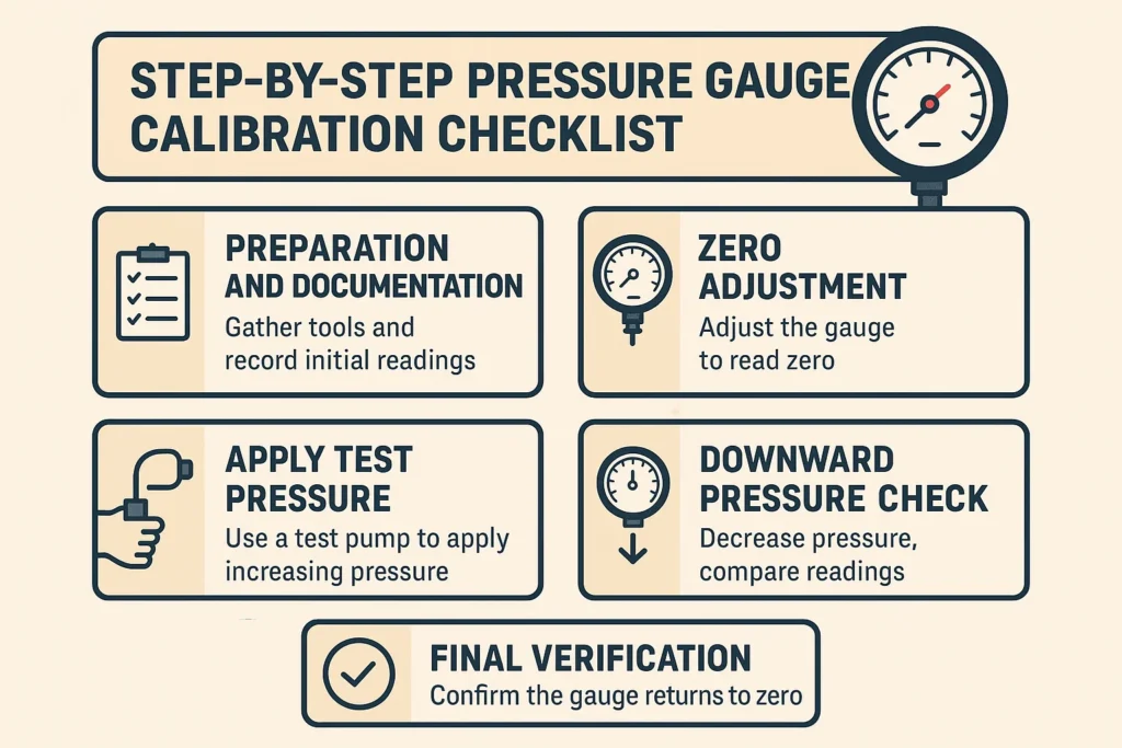 Visual representation of Step-by-Step Pressure Gauge Calibration Checklist