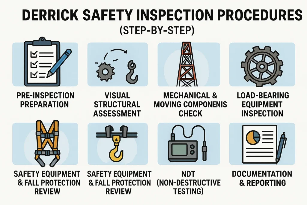viusla representation of Derrick Safety Inspection Procedures (Step-by-Step)
