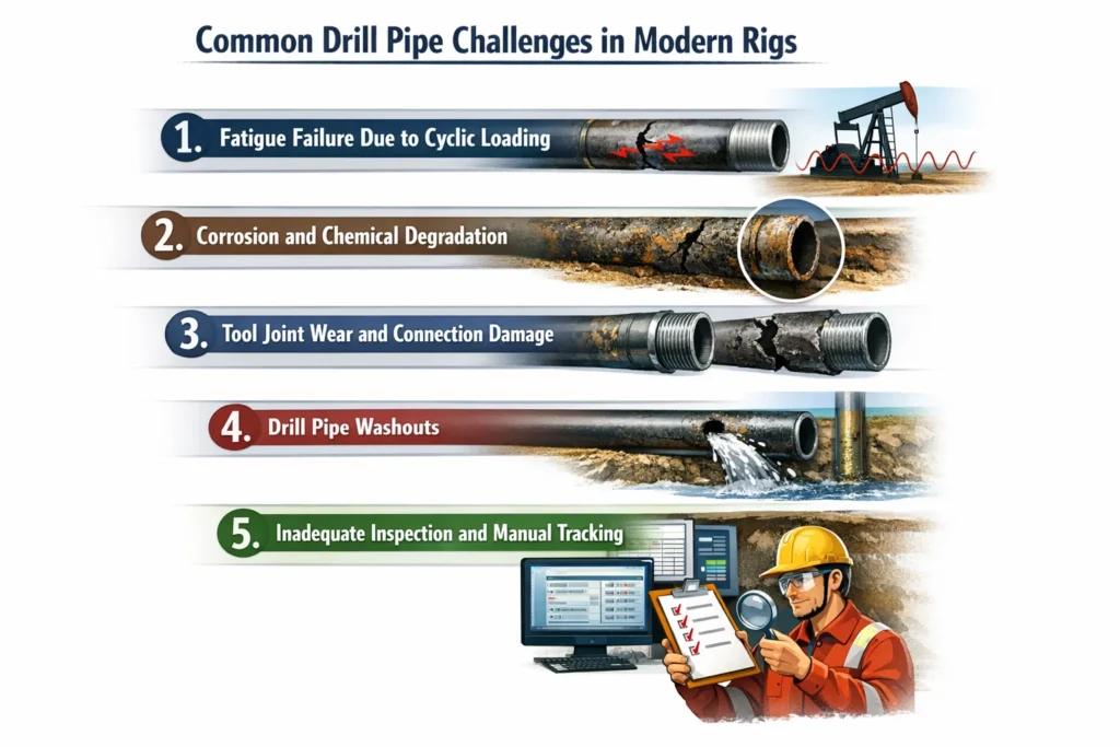 viusal representation of Common Drill Pipe Challenges in Modern Rigs