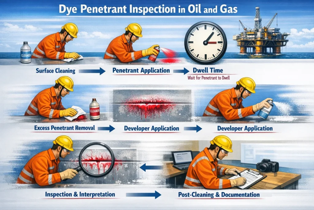 visual representation of Dye Penetrant Inspection Process