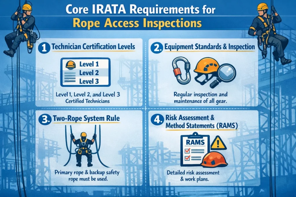 visual representation of Core IRATA Requirements for Rope Access Inspections