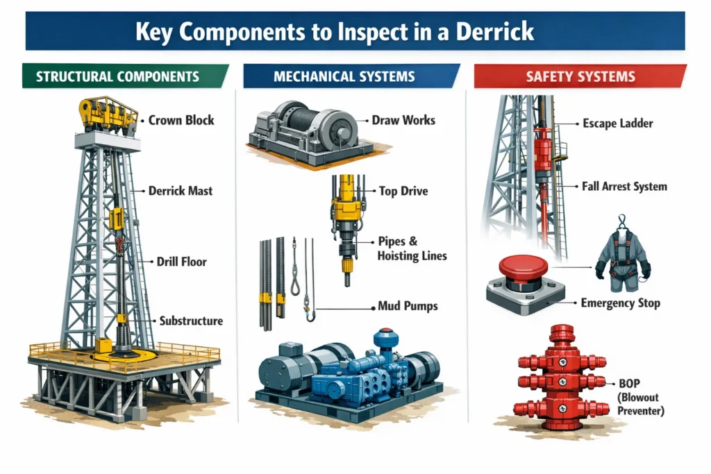 visual representation of Key Components to Inspect in a Derrick