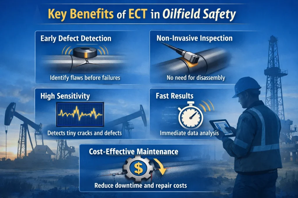 visual representatation of Key Benefits of ECT in Oilfield Safety