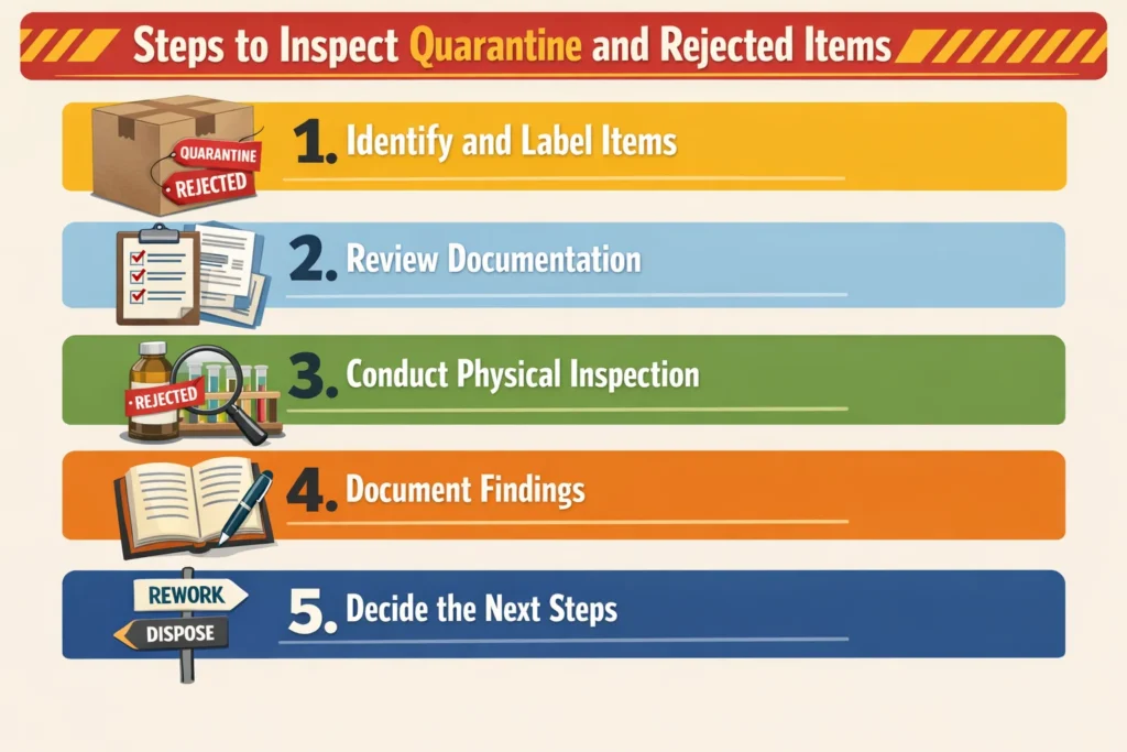 visual representation of Steps to Inspect Quarantine and Rejected Items