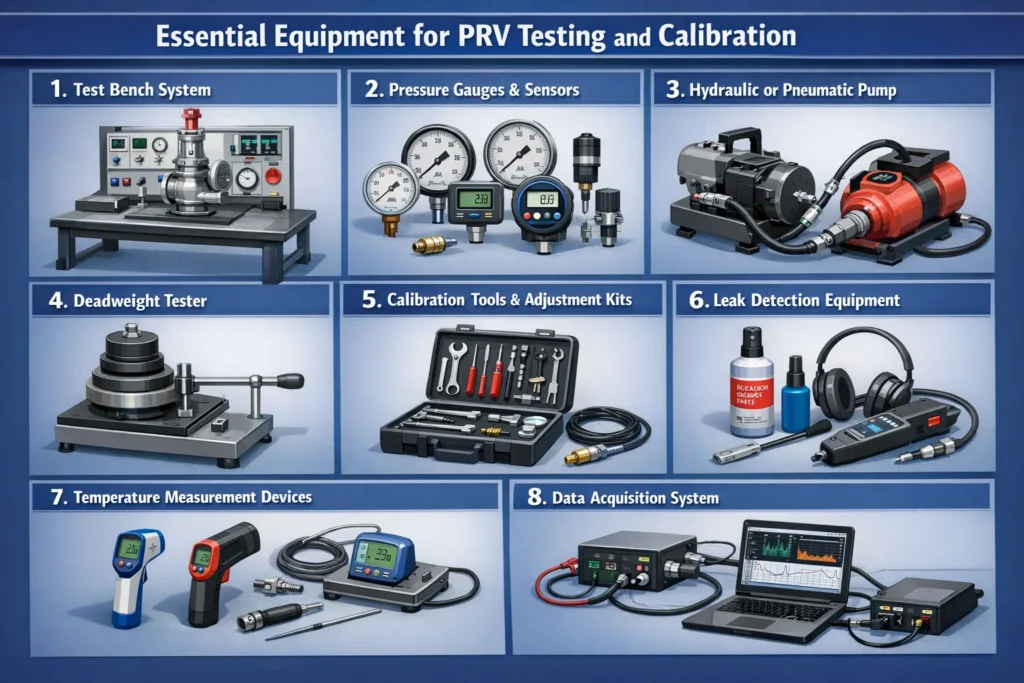 visual representation of Essential Equipment for PRV Testing and Calibration