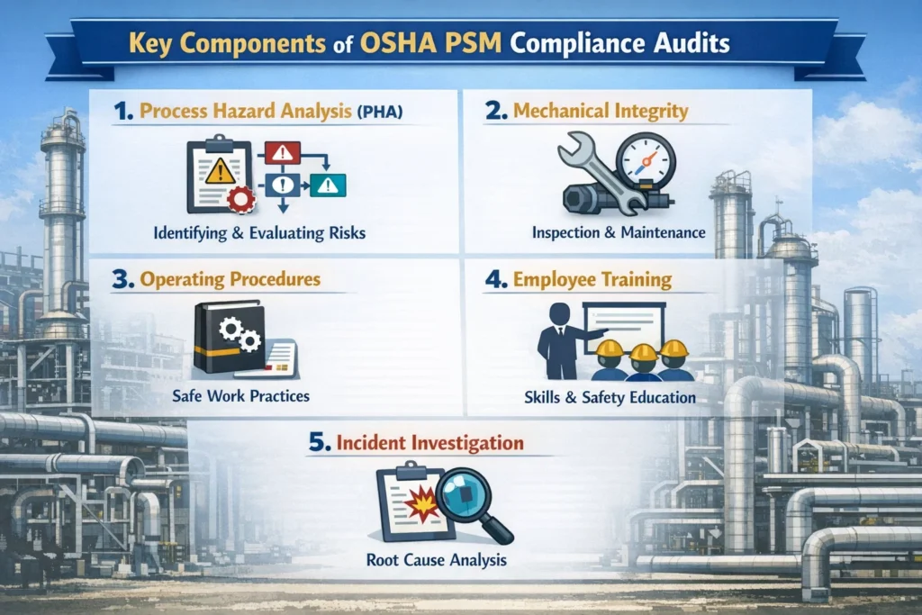 visual representation of Key Components of OSHA PSM Compliance Audits