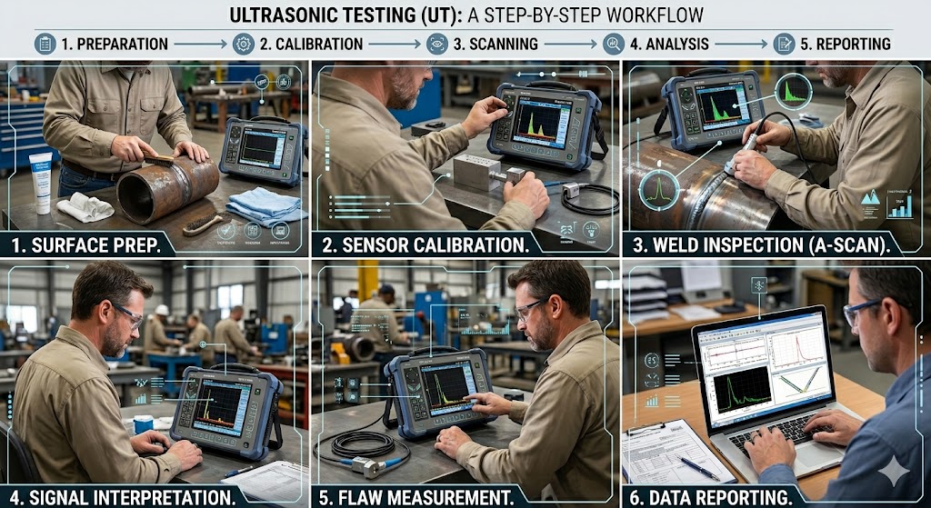 visual representation of Step-by-Step Ultrasonic Testing Process