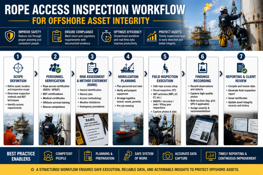 visual representation of Rope Access Inspection Workflow for Offshore Asset Integrity