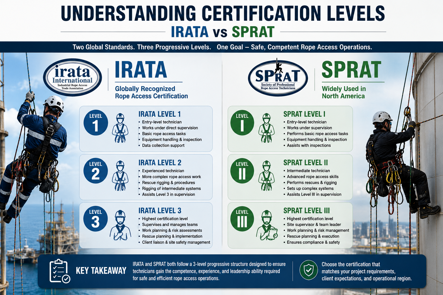 Irata Inspect Rope IRATA vs SPRAT: Rope Access Certification Guide - inspectionstrack