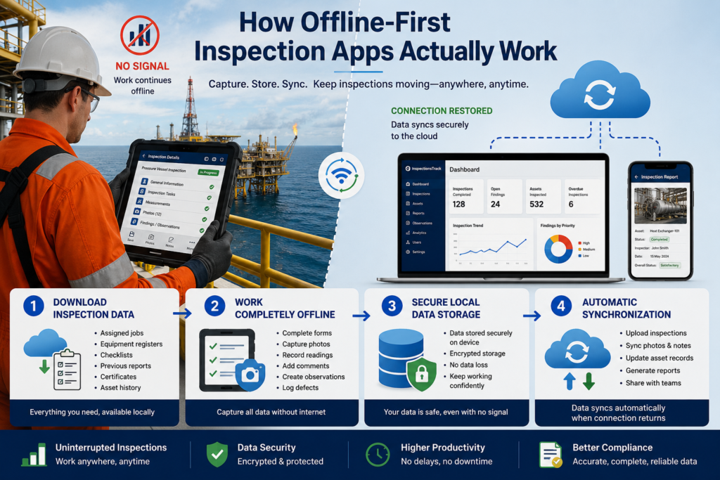 visual representation of How Offline-First Inspection Apps Actually Work