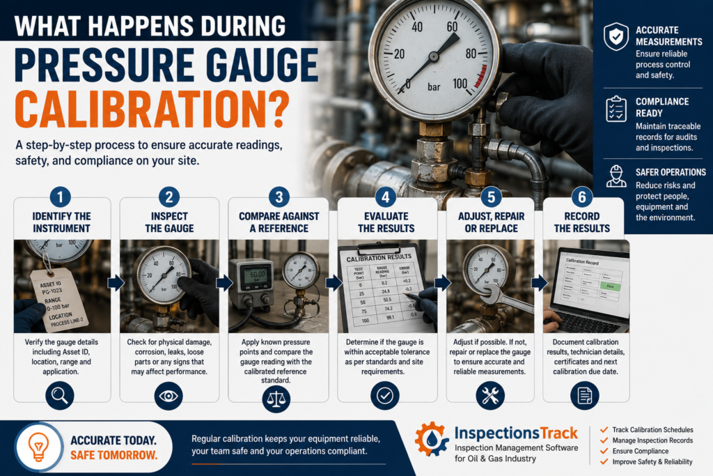 infographic explaining What Happens During Pressure Gauge Calibration?