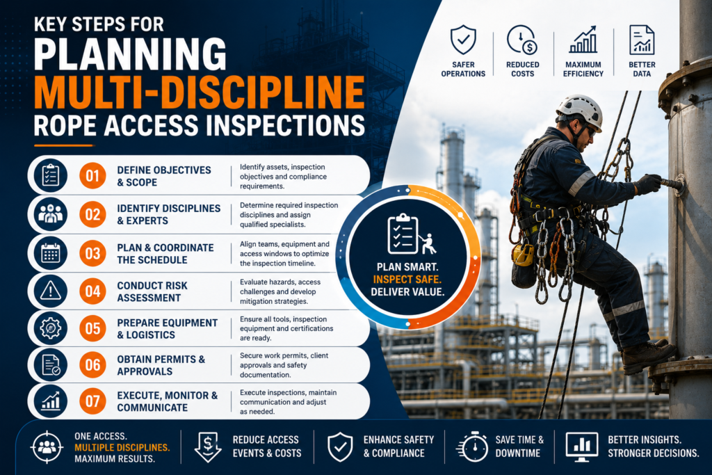 visual representation of Key Steps for Planning Multi-Discipline Rope Access Inspections