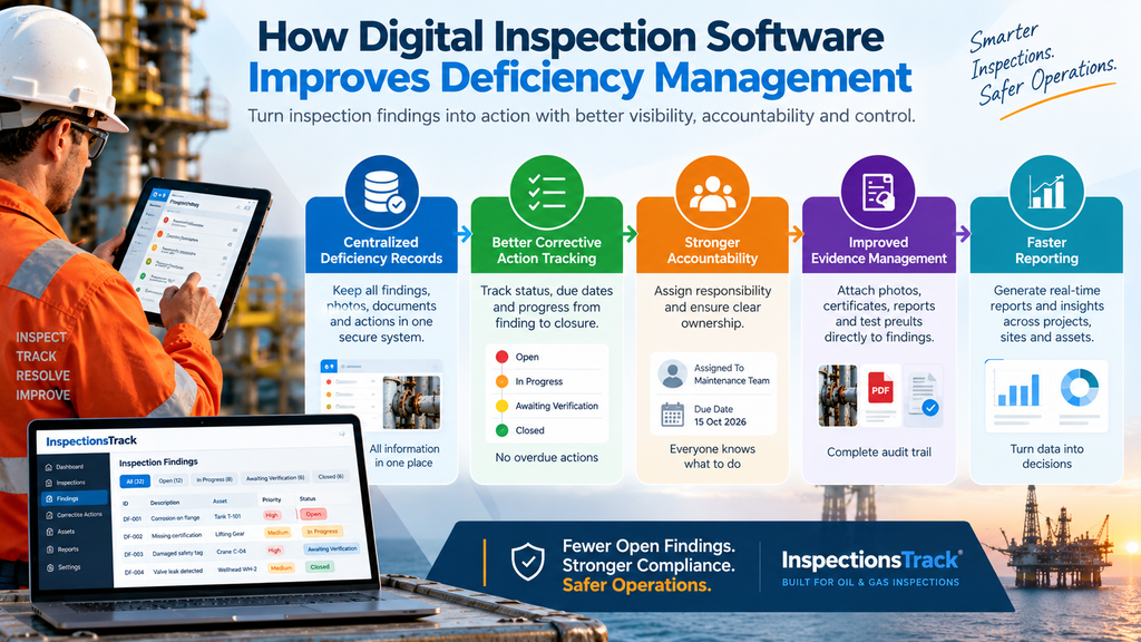 infographic explaining How Digital Inspection Software Improves Deficiency Management