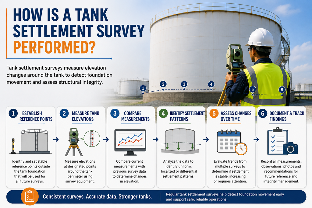 visual representation of How Is a Tank Settlement Survey Performed?