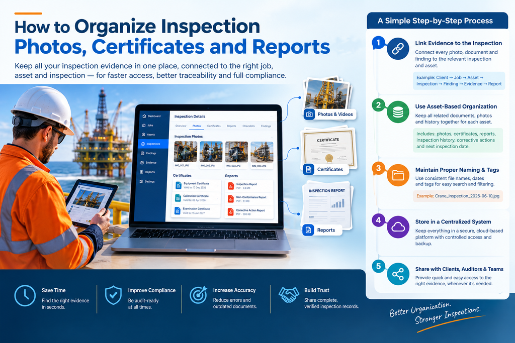 infographics explaining How to Organize Inspection Photos, Certificates and Reports